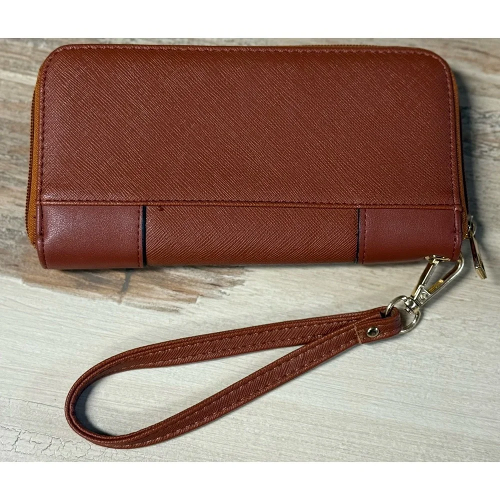 Mia K. Collection Vegan Leather Wallet Wristlet Brown
